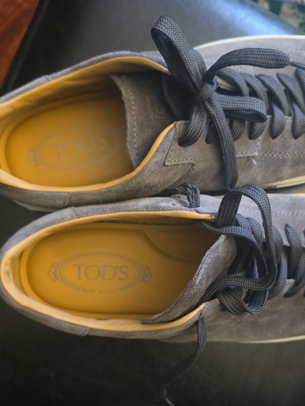 Tod's Gray Suede Lace-Up Sneakers with Yellow Insoles